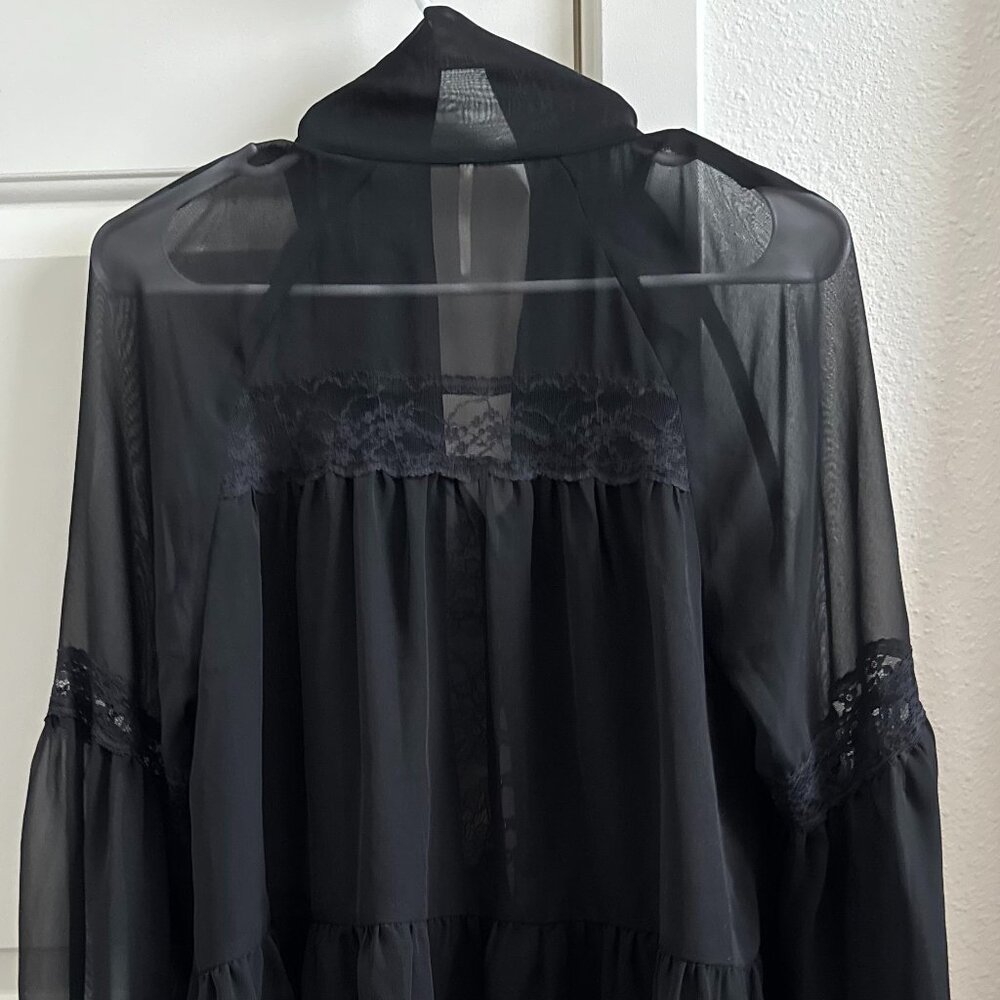 Free People Black Chiffon Boho - Chic Blouse - Size M- Used like a New - Picture 4 of 6
